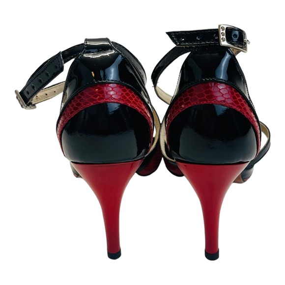 Mr Tango Shoes Women Size 5 Black Red Snake Skin Open Toe High Heels Dance Shoes - Picture 6 of 15